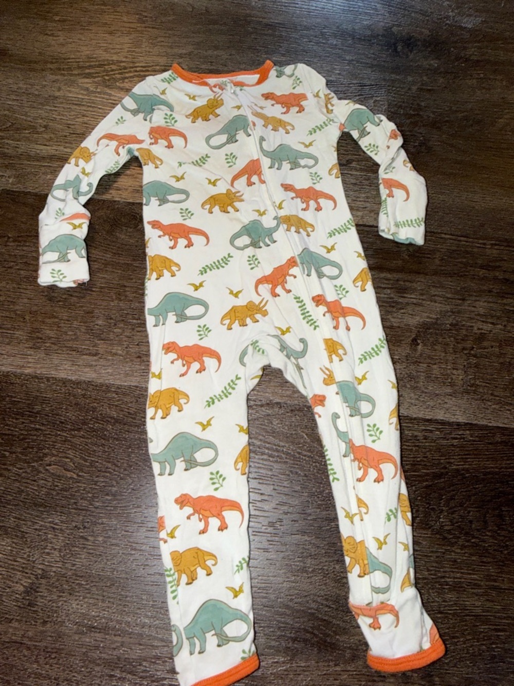 FREE BIRDIES Bamboo dinosaur Footie - 6-12M